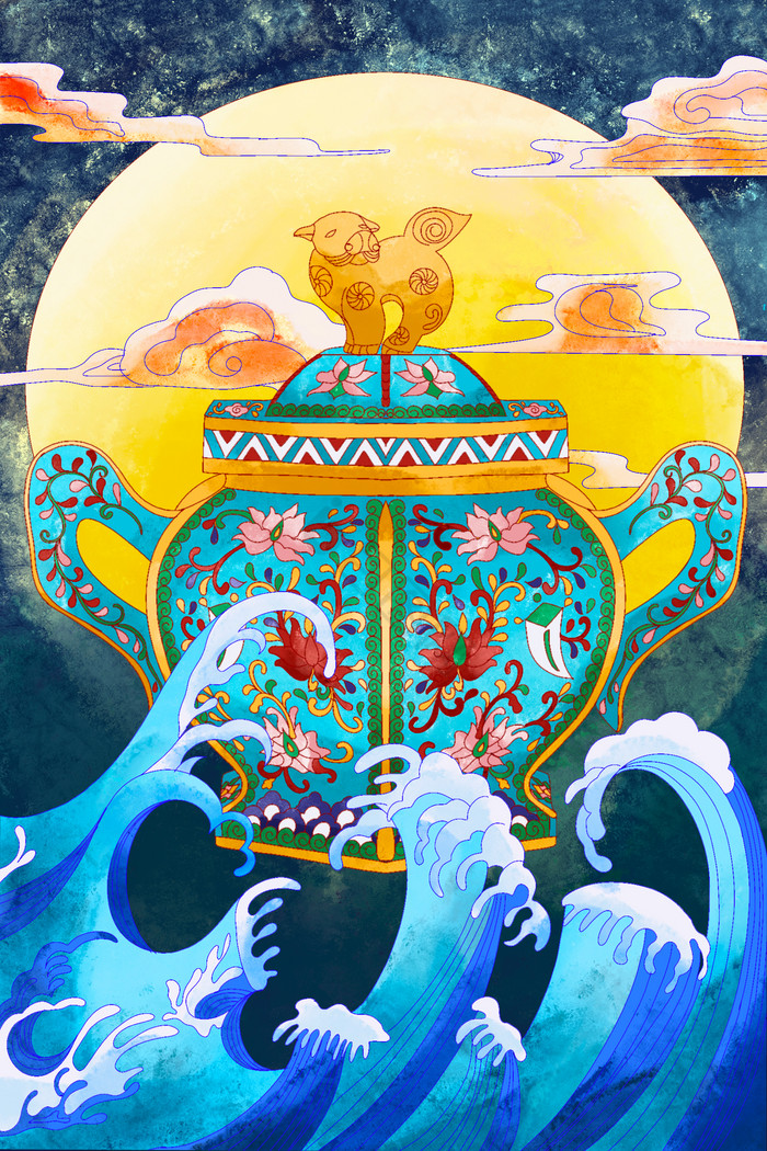 藍(lán)瓷器雙耳瓶 傳統(tǒng)工藝美術(shù)品中的插畫藝術(shù)